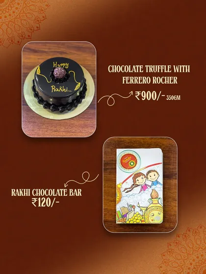 This Raksha Bandhan, gift your sibling a sweet treat. Our menu includes a Chocolate Truffle with Ferrero Rocher cake and a special Rakhi chocolate bar.
