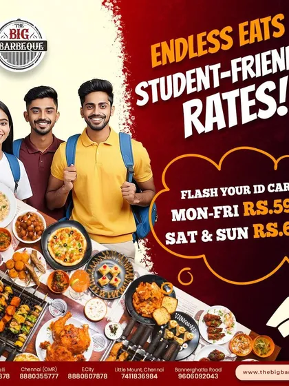 Endless eats at student friendly rates. Flash your ID card to get our buffet from ₹599 on weekdays and ₹666 on weekends.
