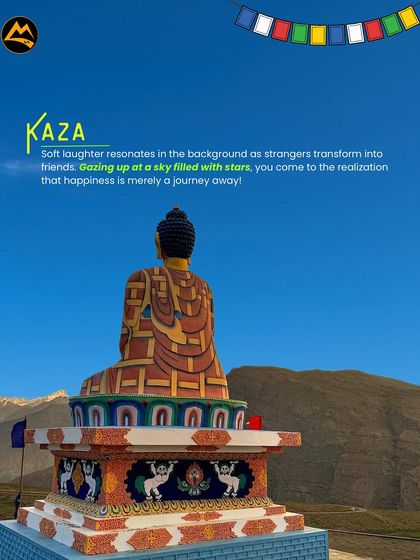 The peaceful Langza Buddha statue in Kaza. Sitting here, listening to the wind and gazing at the stars, you realize happiness is just a journey away.