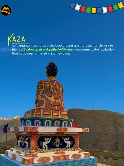The peaceful Langza Buddha statue in Kaza. Sitting here, listening to the wind and gazing at the stars, you realize happiness is just a journey away.