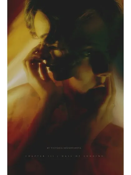 A double-exposed portrait conveying deep emotion. The overlapping faces suggest an internal conflict, a key theme in the 'Hall of Longing'.