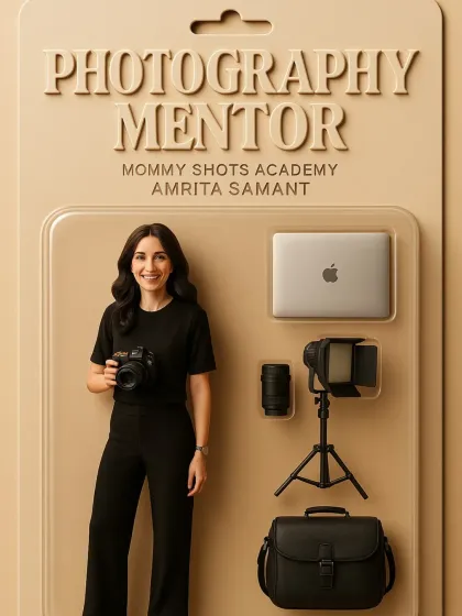 A graphic featuring me as a "Photography Mentor" action figure, symbolizing my journey and the comprehensive support I offer through the academy.