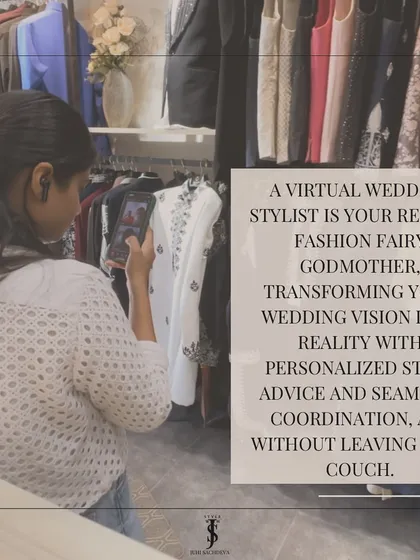 A virtual wedding stylist is your remote fashion fairy godmother. We transform your wedding vision into reality with personalized style advice and seamless coordination, all without you leaving your couch.