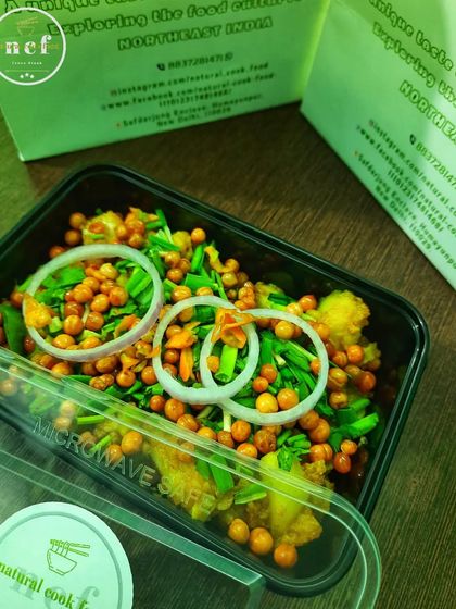 My delicious aloo mixture, packed in a microwave-safe container, ready to be enjoyed as a snack or side dish.