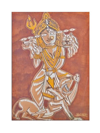 'Durga' by Baren Basu, a watercolour on paper from 1989. This piece from our archives was shared to celebrate Maha Ashtami, showcasing a traditional depiction of the goddess by a celebrated artist from Bengal.