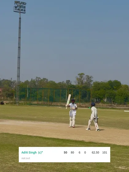 The scorecard showing Captain Aditi's match-winning half-century.