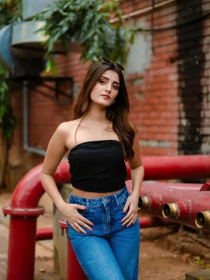 A duplicate of image 2, this fashion portrait against a brick wall and red pipes is a great example of my urban industrial style.