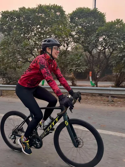 A female rider focused and determined during our challenging Sunday ride.