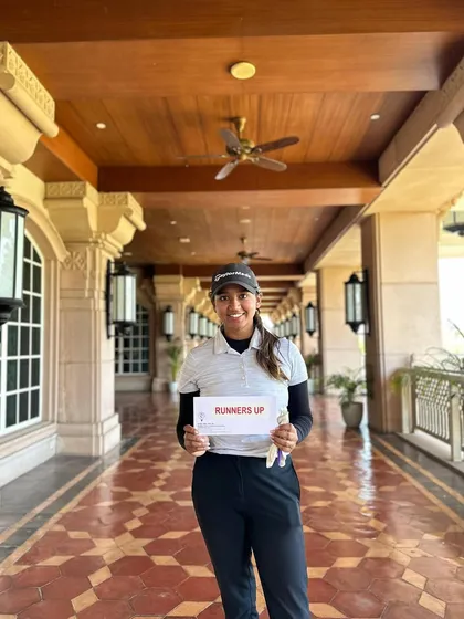 Congratulations to Rhea Jha for her impressive tied 2nd finish at Leg 5 of the Hero WPGT, holding her runner-up sign at the Classic Golf and Country Club.