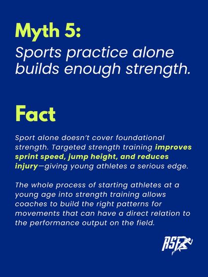 Myth: Sports practice alone is enough. Fact: Sport-specific practice does not build foundational strength. Targeted training is what improves sprint speed, jump height, and reduces injury risk.