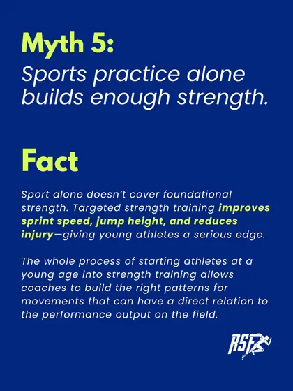 Myth: Sports practice alone is enough. Fact: Sport alone doesn't build foundational strength. My programs include targeted exercises that improve sprint speed, jump height, and reduce injury risk, giving young athletes a serious edge.