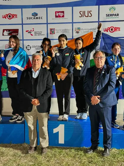 Our junior women's team stands proudly at the number one spot on the podium at the ISSF Junior World Championship. This victory highlights our strength in developing world class female shooters.