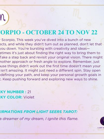 A weekly tarot forecast for Scorpio. This week you've dived into a bunch of new projects, and while they didn't turn out as planned, don't let that get you down. Take a step back and revisit your original vision.