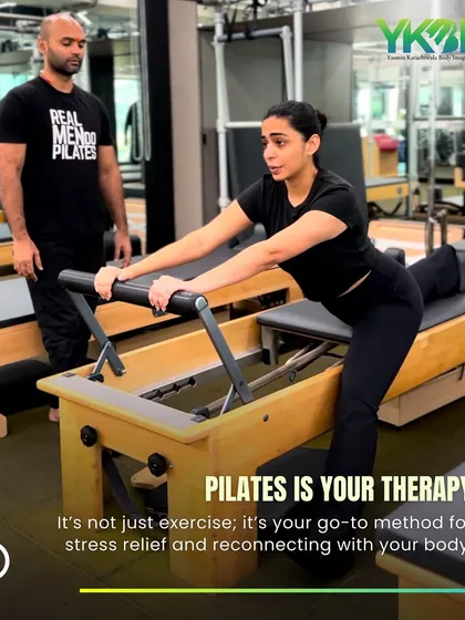 One sign you're a Pilates addict: it's your go-to therapy for stress relief and reconnecting with your body. This client is finding her focus on the reformer.