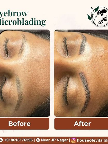 A close-up of a Microblading transformation. I filled in the gaps with delicate, hair-like strokes, creating a seamless and incredibly natural-looking result.