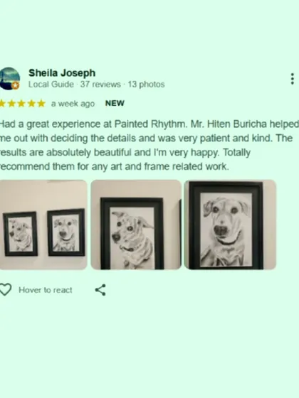 This client was happy with our patient guidance in selecting the perfect frame for their cherished pet portraits.