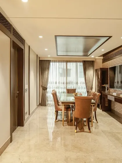Where beige meets walnut, and every curve adds a touch of quiet sophistication. This classic western dining setting is reimagined with elegance in every detail, from the furniture to the lighting.