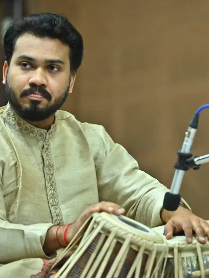 Pictures from the Komal Nishad concert, providing tabla accompaniment for Pandit Debashish Bhattacharya ji on the slide guitar.