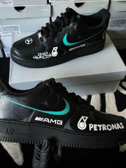 Another angle of the Lewis Hamilton custom sneakers, showcasing the detailed livery.