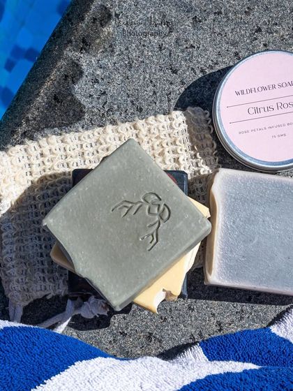 A slightly different arrangement of handmade soaps and body butter by the pool. This shows how I provide clients with a variety of angles and compositions from a single shoot.