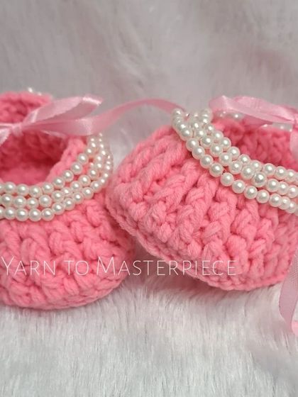 Another angle of the pink pearl booties, highlighting their delicate and charming design.