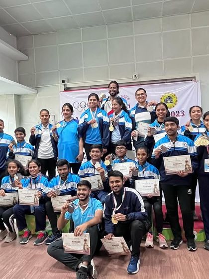 Our team celebrating their medal haul at the Dasara CM cup.