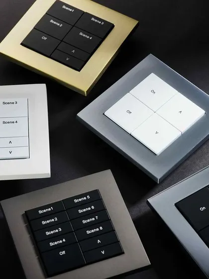 This composite image displays multiple Rako keypads with different finishes and button configurations. It highlights the versatility and customizability we offer to match your specific control needs and interior style.