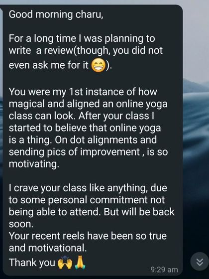 A screenshot of the full conversation. It's amazing to see students realize that a "magical and aligned" yoga class can happen online.