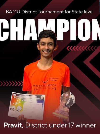 Pravit, our district under-17 winner, proudly displays his trophy from the BAMU District Tournament. Our program for older teens focuses on advanced tactics and physical conditioning for state-level competition.