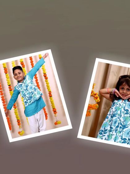 I craft each piece of clothing with love, and my twinning sets are no exception. This brother and sister look adorable in their coordinated blue floral outfits.