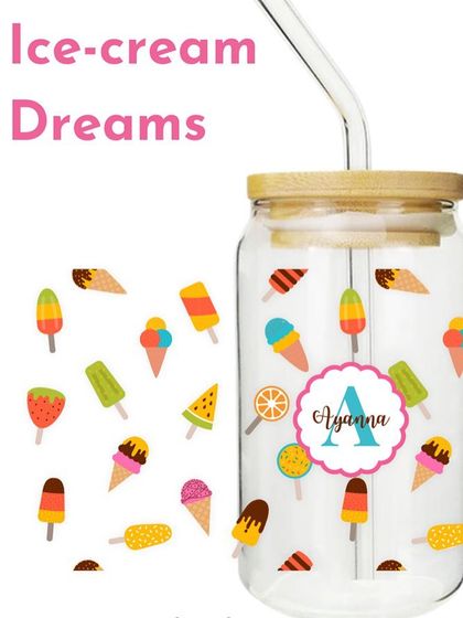 For those with a sweet tooth, our ice cream dreams glass tumbler is the perfect treat. It's covered in cute popsicle and ice cream cone designs.
