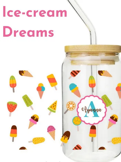Sweet dreams are made of this. Our ice cream dreams themed can glass tumbler is perfect for anyone with a sweet tooth.