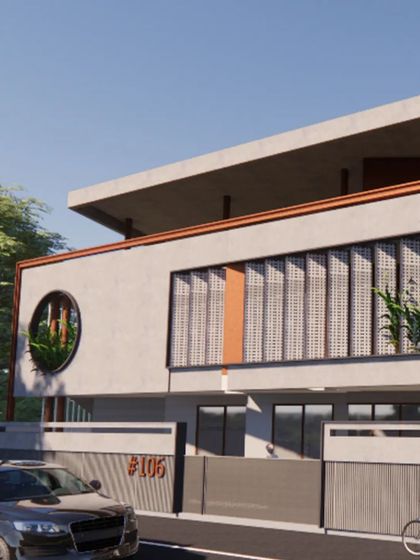 The inclusion of MS frames and louvers was integral to this design, providing both aesthetic appeal and functional air circulation to counter the extreme climate of the region. The facade is a study in texture, light, and shadow.