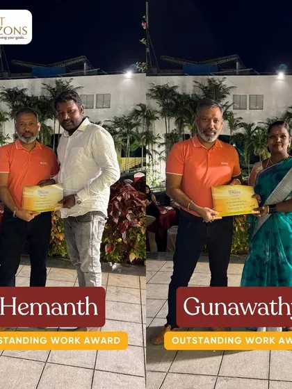 Honoring excellence at our annual awards. Hemanth and Gunawathy are recognized with the Outstanding Work Award for their dedication and significant contributions to our success over the past year.