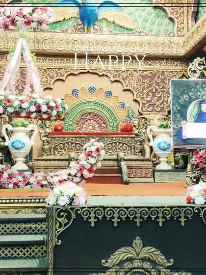 I designed this magnificent, palace-themed stage for a naming ceremony. The ornate carvings, grand staircase, and floral crescent moon create a truly royal setting for welcoming a new member into the family.
