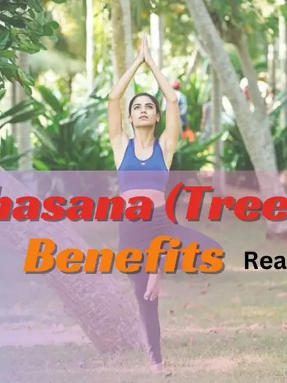 Vrikshasana (Tree Pose) is a fundamental balancing pose with numerous benefits. As this graphic explains, it improves posture, tones leg muscles, increases concentration, and stimulates the root chakra.