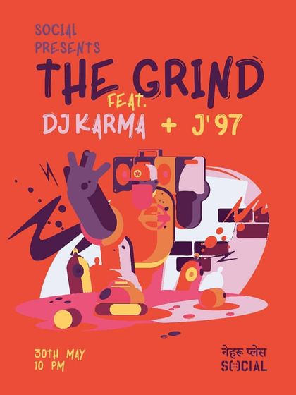 A poster for 'The Grind' with a cool, abstract art style, showing the creative energy of my residency.