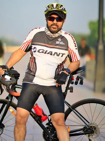 A member with his Giant bike. We are passionate about our gear and love to talk bikes.