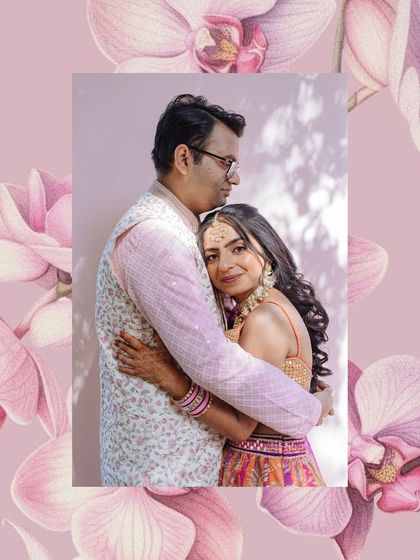 A romantic, artistically framed portrait of the couple embracing during their Mehendi in Udaipur.