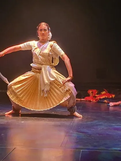 A powerful warrior pose with a sword from the "Panna Dhai" production. This demonstrates my ability to hold strong, athletic stances that convey authority and strength.