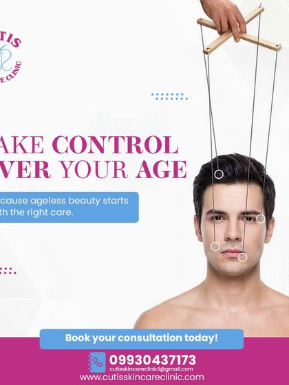 A conceptual graphic encouraging clients to take control of their aging process. It reinforces the message that ageless beauty starts with the right, expert-led dermatological care.