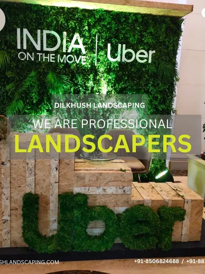 We specialize in creating branded green installations for corporate events and offices. This display for Uber features their logo rendered in moss against a vibrant green wall, providing a memorable and eco-conscious focal point for their event.