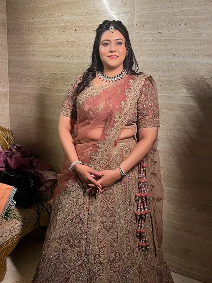 The full lehenga look, perfect for a modern engagement ceremony.