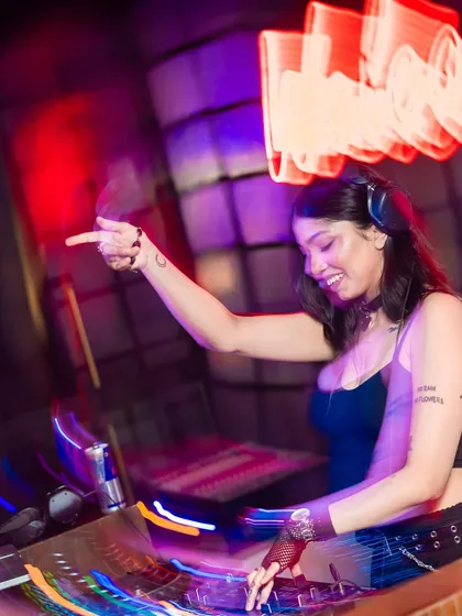 A long exposure shot capturing the motion and energy of my set. This photo really shows the dynamic and fast-paced nature of a live DJ performance.