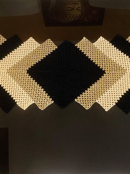 A different angle of the modern chevron runner, showing how the pattern creates a sense of movement.