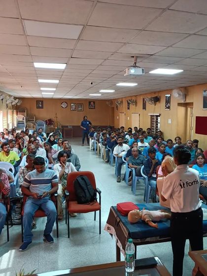 A wide shot of our team attending the CPR and BLS training session. We take runner safety seriously, and this is a crucial part of our preparation for any event support.