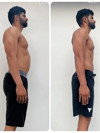 My own transformation, side view. I believe in practicing what I preach, and my journey helps me guide my clients with empathy and understanding.