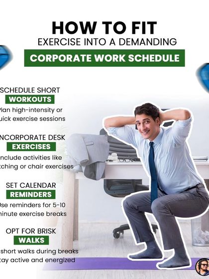 How to fit exercise into a demanding corporate work schedule. I provide tips like scheduling short workouts, incorporating desk exercises, and taking brisk walks.