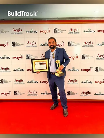 Proudly accepting the Aegis Graham Bell Award. This recognition validates our efforts to create innovative IoT solutions that have a real-world impact on building safety and management.