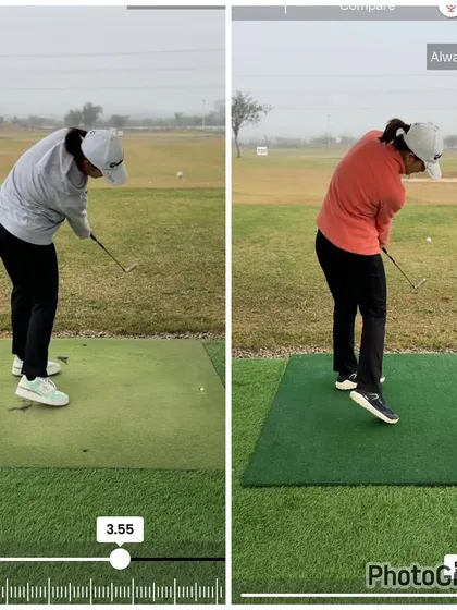 Post-impact comparison. The "after" swing maintains its angles longer, leading to better compression and a more controlled shot.
